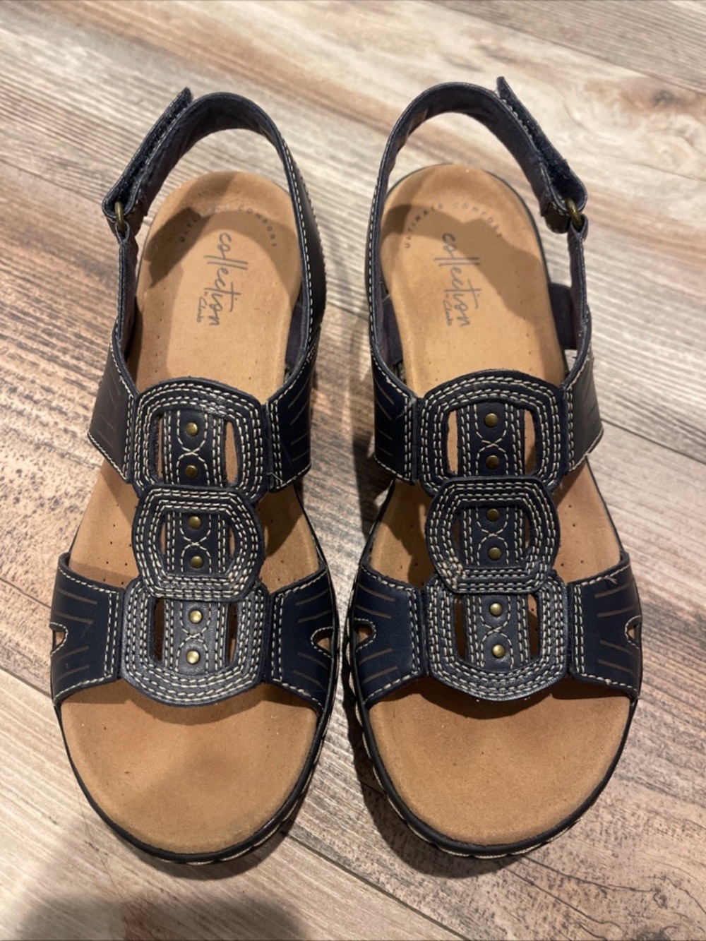 Clarks Leisa Ultimate Comfort Collection Brown Leather Sandals Size 7 Adjustable